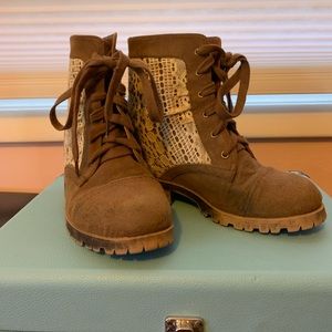 Brown suede heeled boots